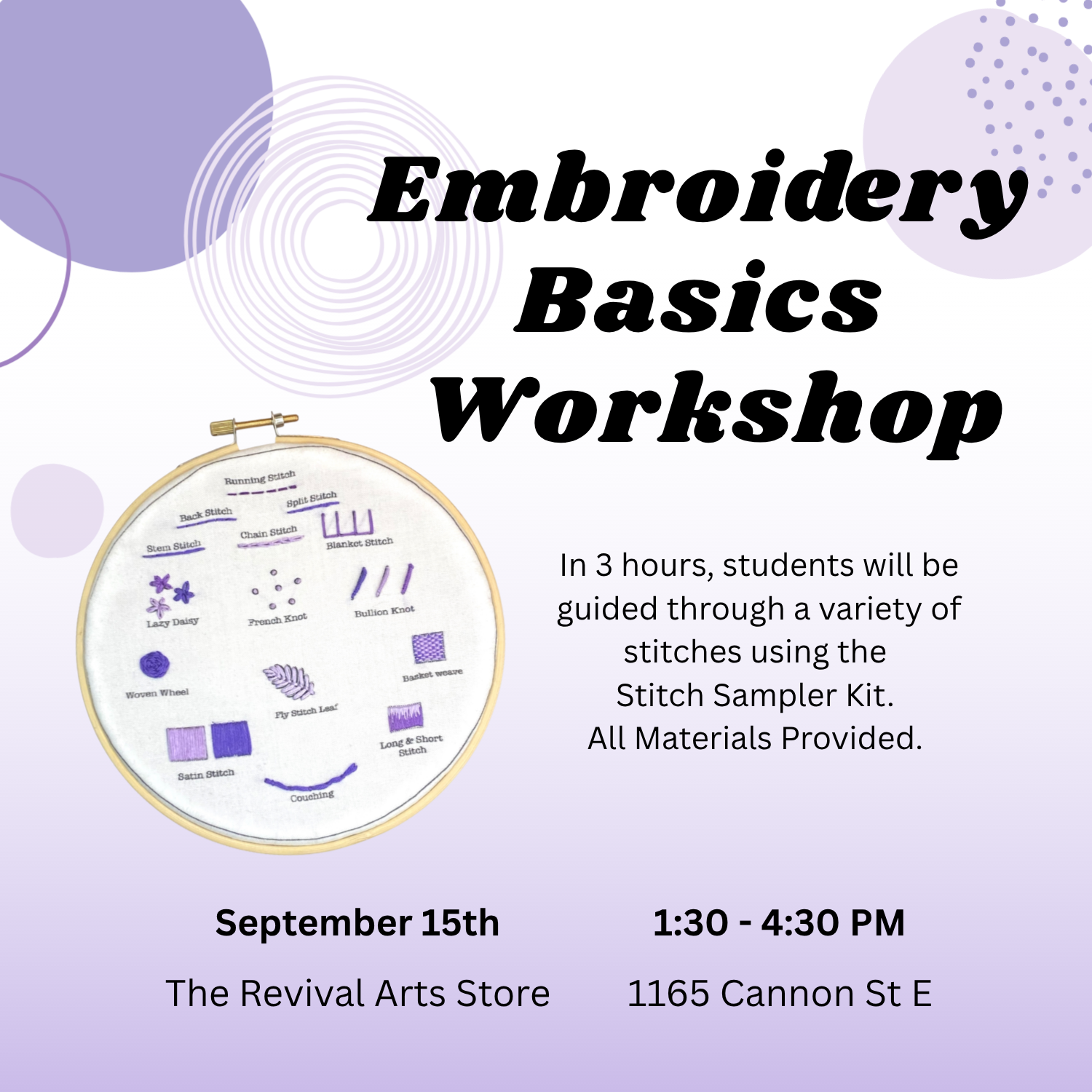 Embroidery Basics Workshop - September 15th 2026