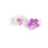 Pair of purple crochet flower earrings on a white background