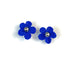 Pair of blue crochet flower earrings on a white background