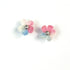 Pair of multi coloured crochet flower earrings on a white background
