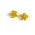 Pair of gold crochet flower earrings on a white background